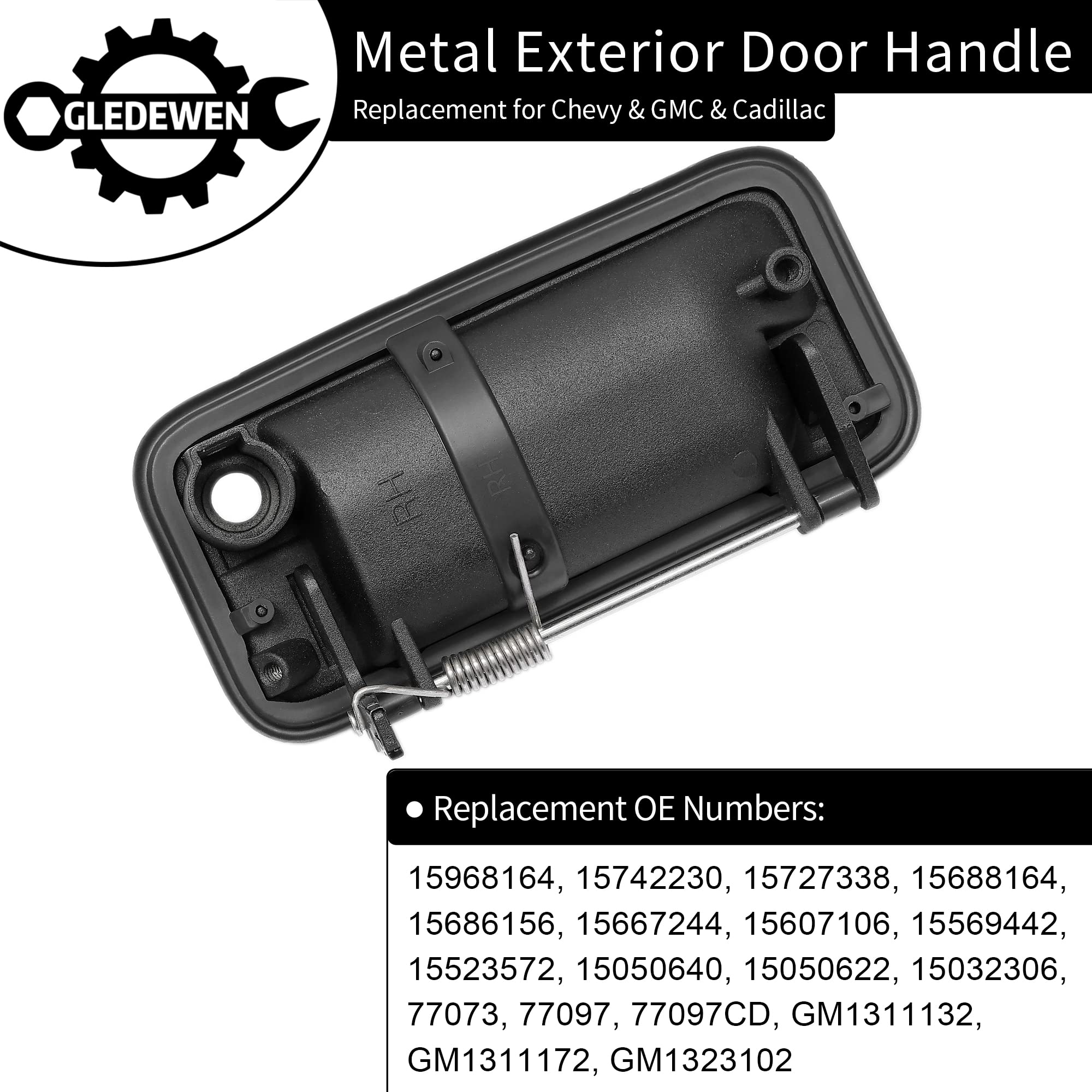 Exterior Door Handle, Front Right Passenger Side, All Metal, Compatible With 1988-2001 Chevy Gmc K1500 K2500 K3500, C1500 C2500 C3500 Suburban, Tahoe, Yukon, Cadillac 15742230, 15032306, Gm1323102